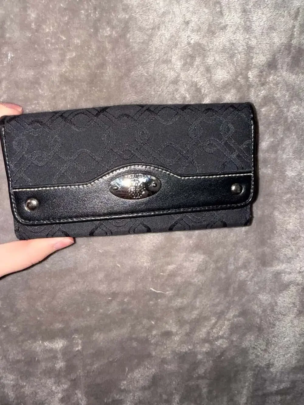 Treviso Black Monogram Pattern Trifold Wallet